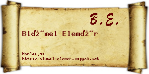 Blümel Elemér névjegykártya